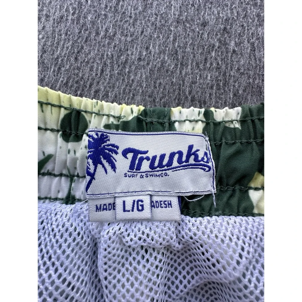 Trunks Swim Shorts Men's Large Green‎ Yellow Floral Quick Dry Elastic Waist